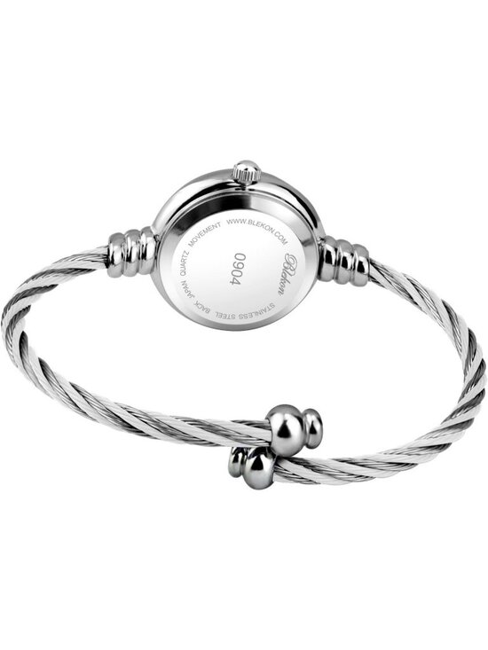 Women Silver And White Analog Cable Cuff Arabic Number Rhinestone Bracelet Watch main image 4